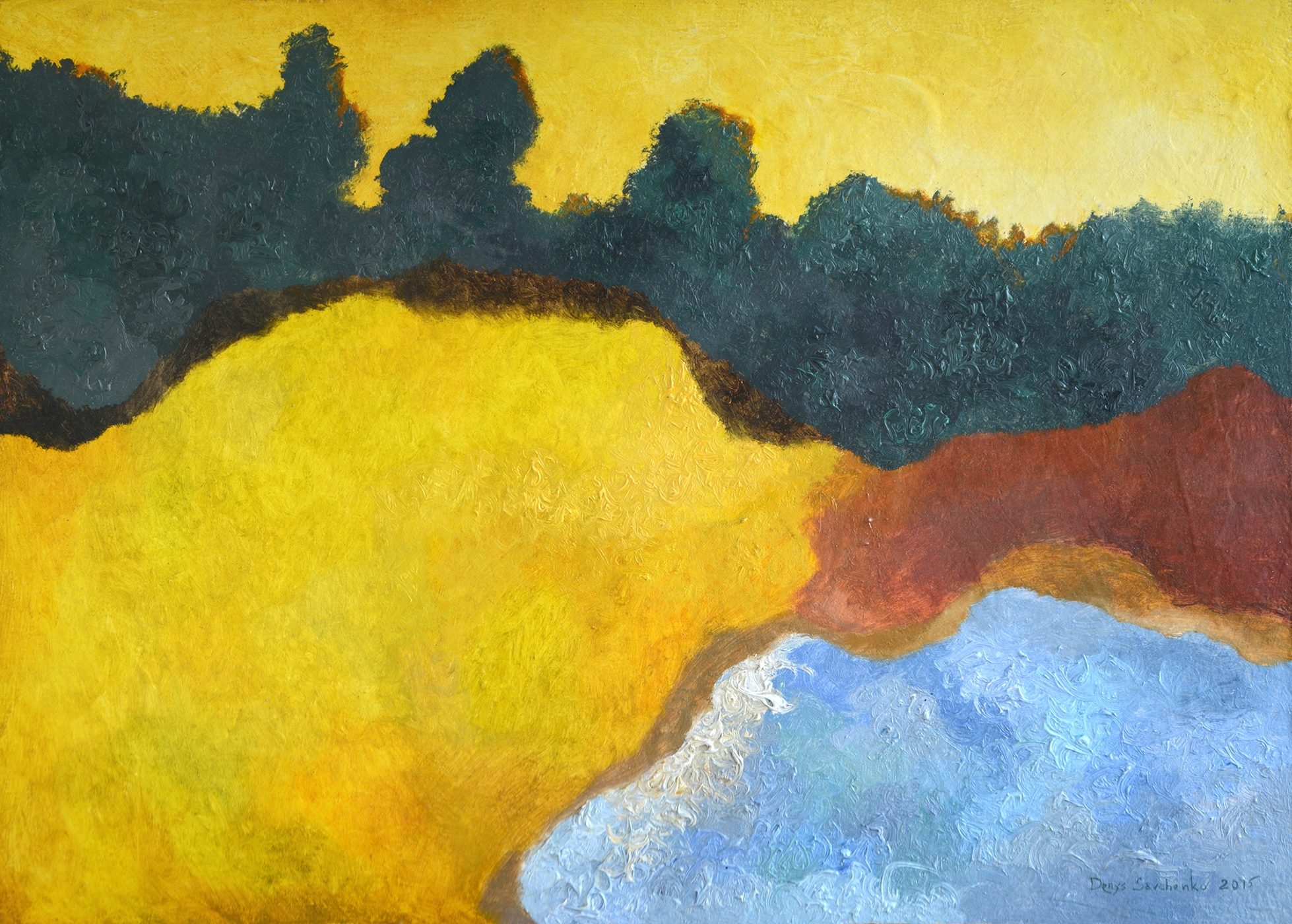 Denys Savchenko. Oil painting. Golden evening. Oil on wooden board.