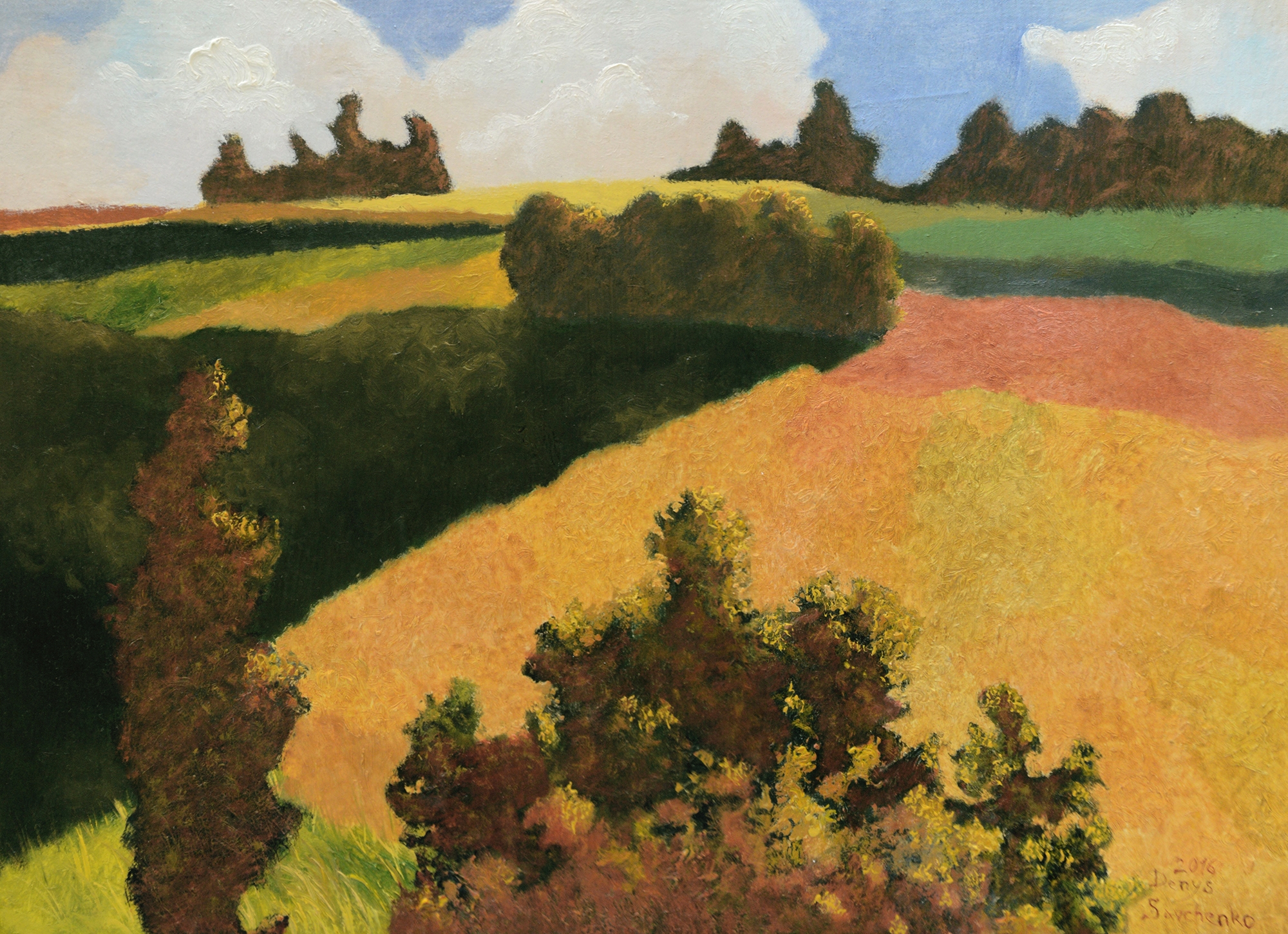 Denys Savchenko. Oil painting. Landscape. Fields geometry